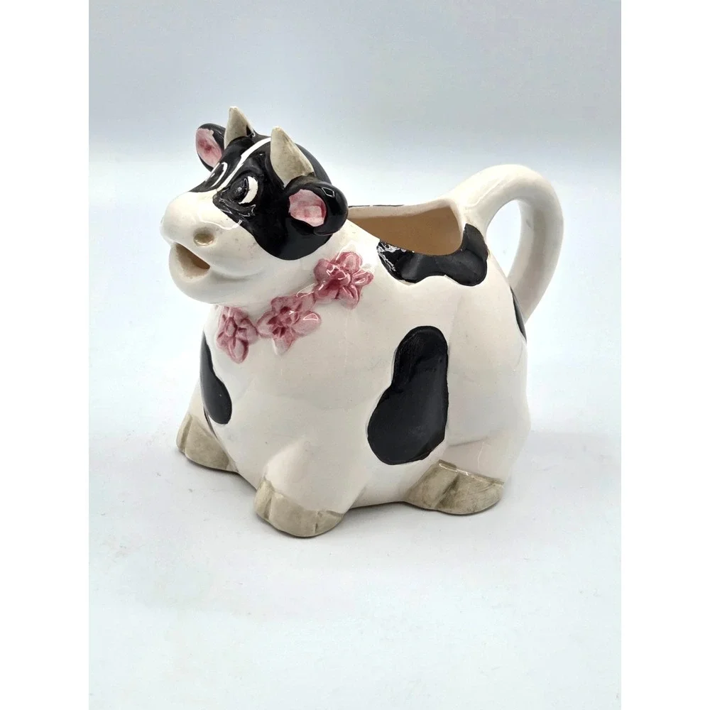 Ceramic Cow Creamer Black and White Holstein Country Vintage - Picture 1 of 5
